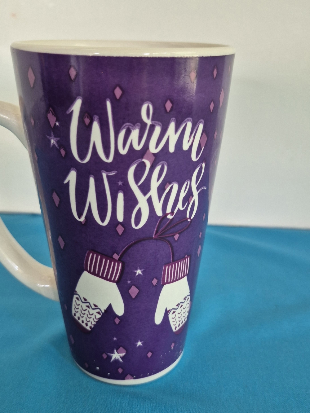 Warm Wishes Purple Mittens Tall Mug Stoneware Tea Latte California Pantry